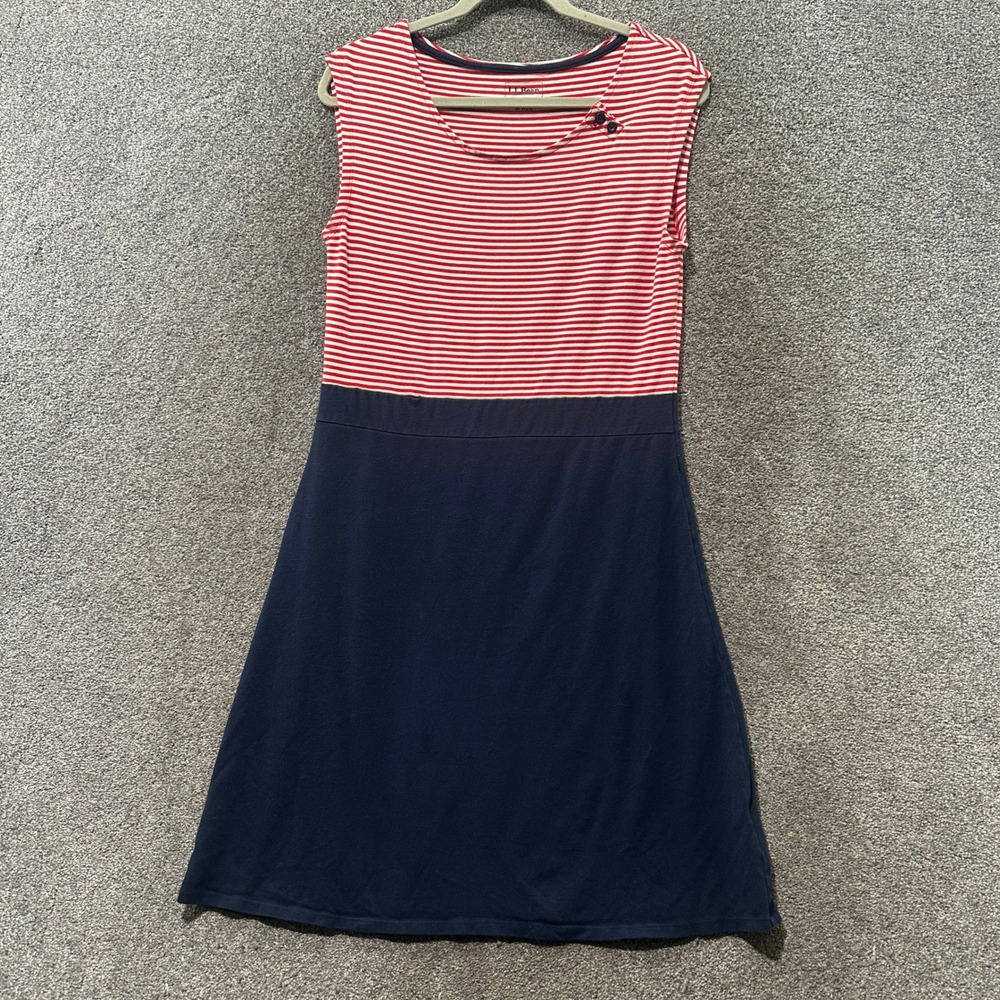 L.L. Bean Red and Navy Striped Midi Dress